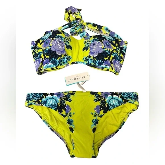 Sea Folly Bella Rose Saps Halter Bustier and Hipster Bikini Set US size 10 - Picture 2 of 9